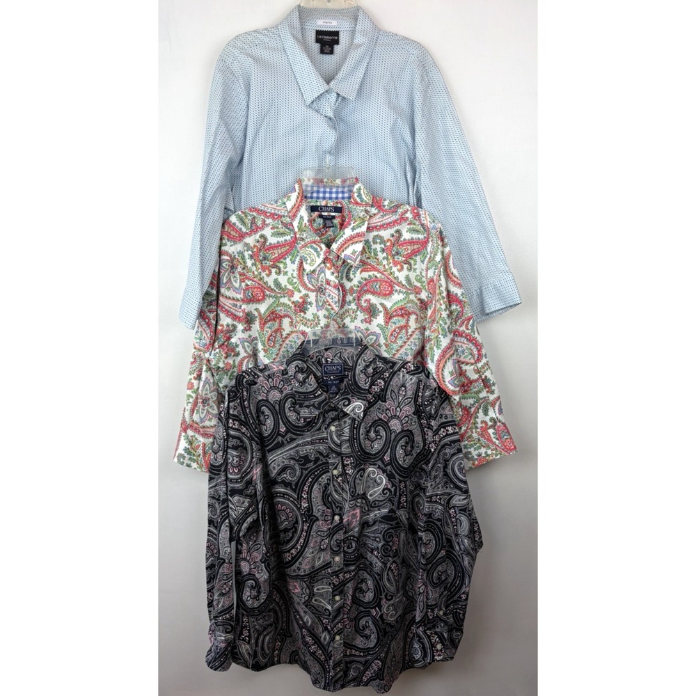 Chaps Shirt Lot of 3 Womens 2X Plus 3/4 Sleeve No Iron Button Paisley Career
